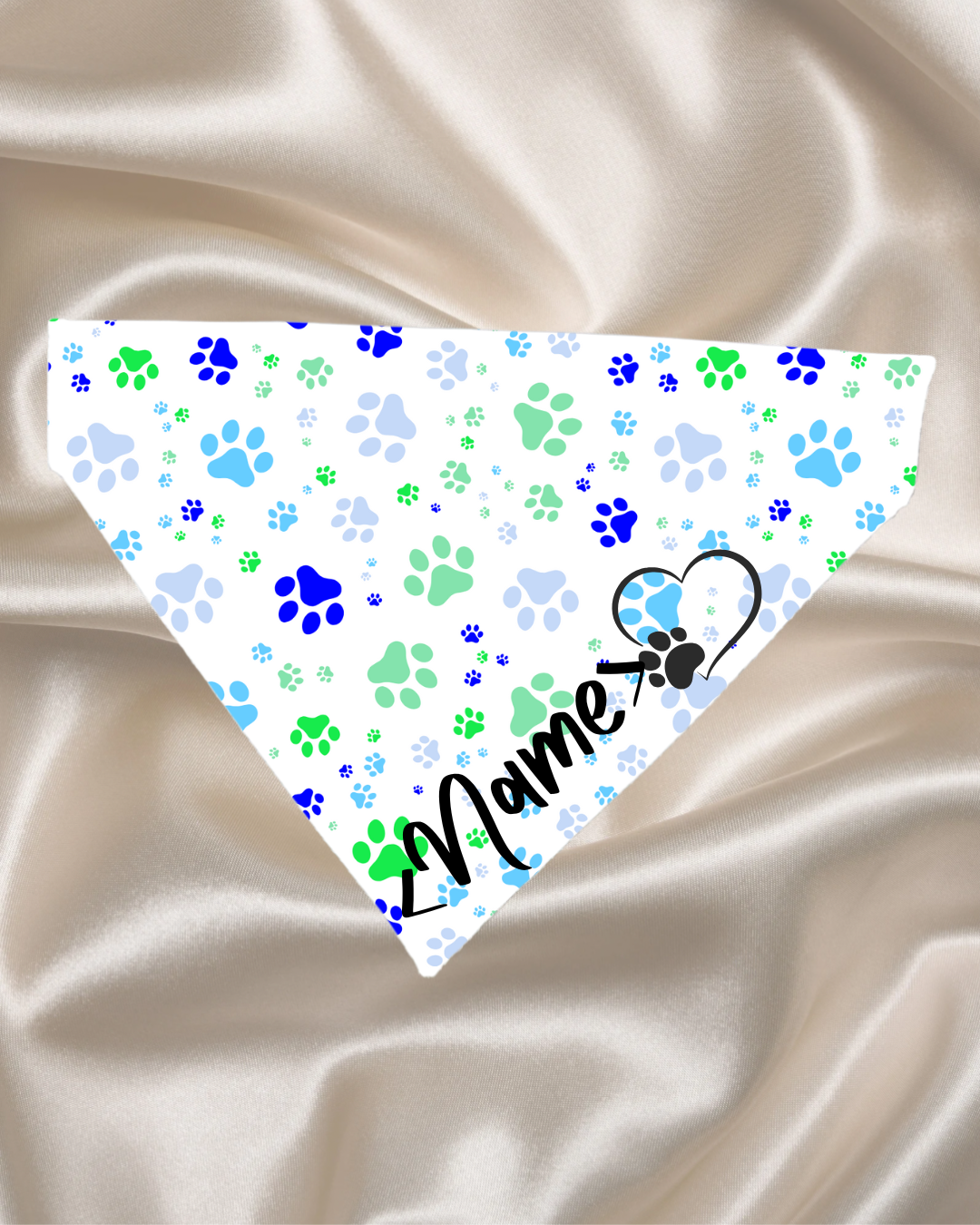 Personalised Blue & Green Paw Bandana