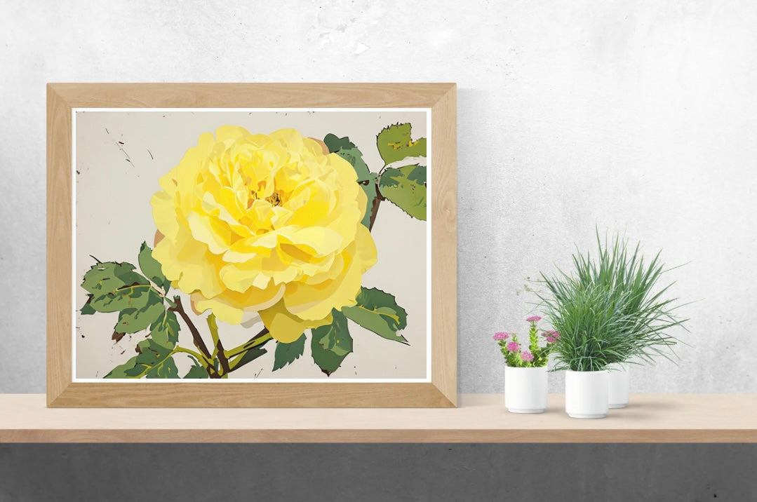 Yellow Rose Neutral Background Landscape Print