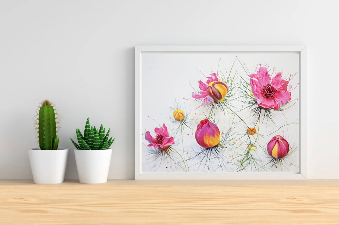 Pink Flowers Neutral Background Landscape Print
