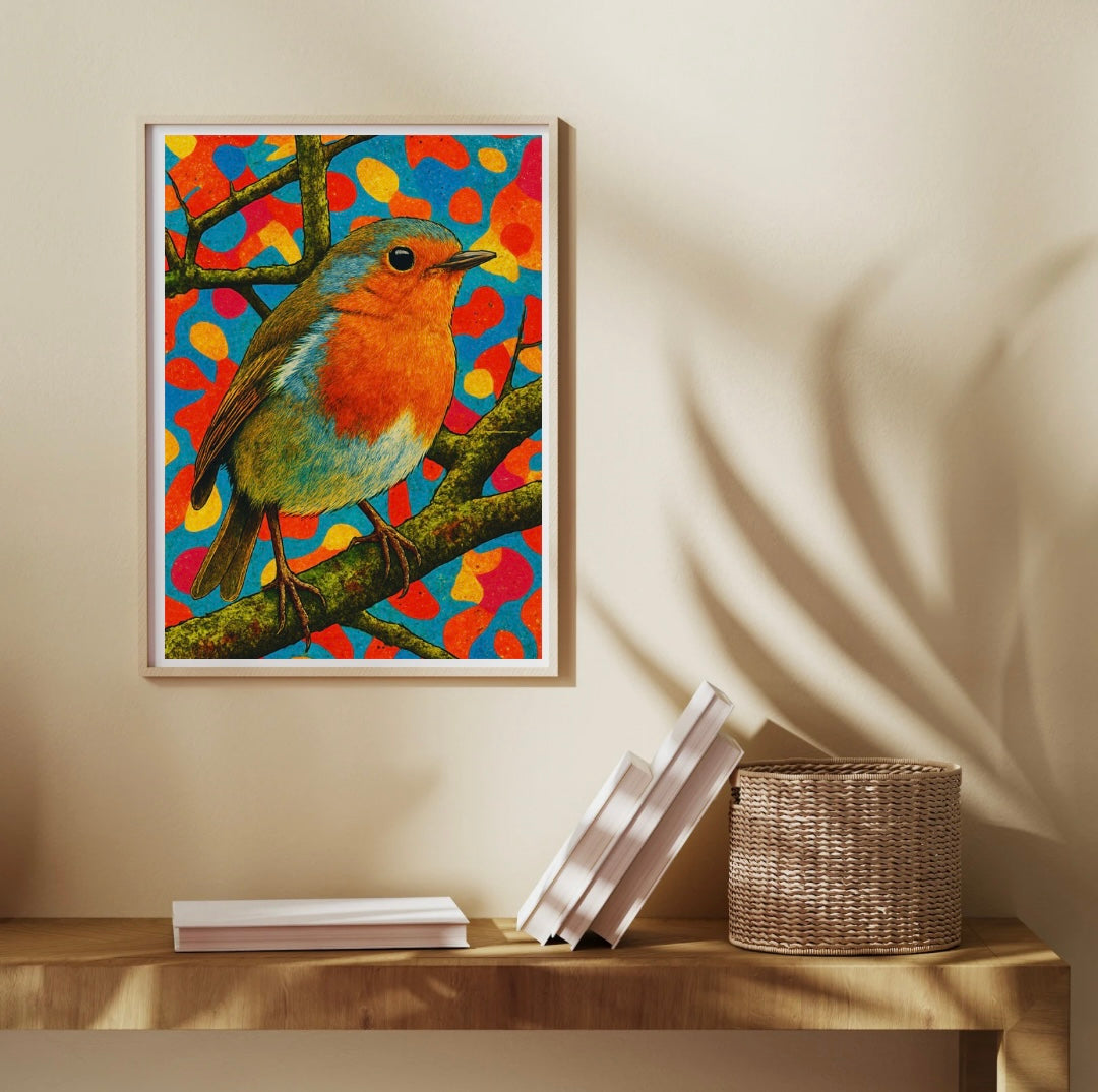 Colourful Robin Portrait Print