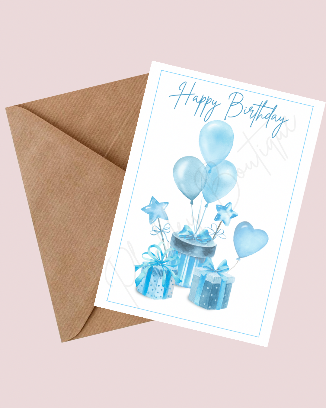 Blue Presents Happy Birthday Card