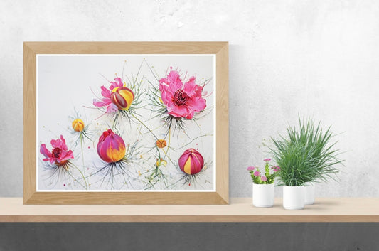Pink Flowers Neutral Background Landscape Print