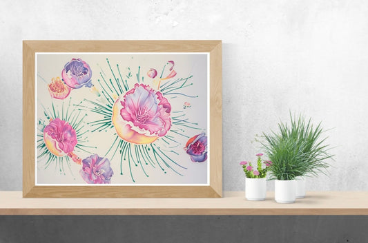 Rainbow Floral Neutral Background Landscape Print
