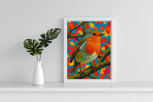 Colourful Robin Portrait Print