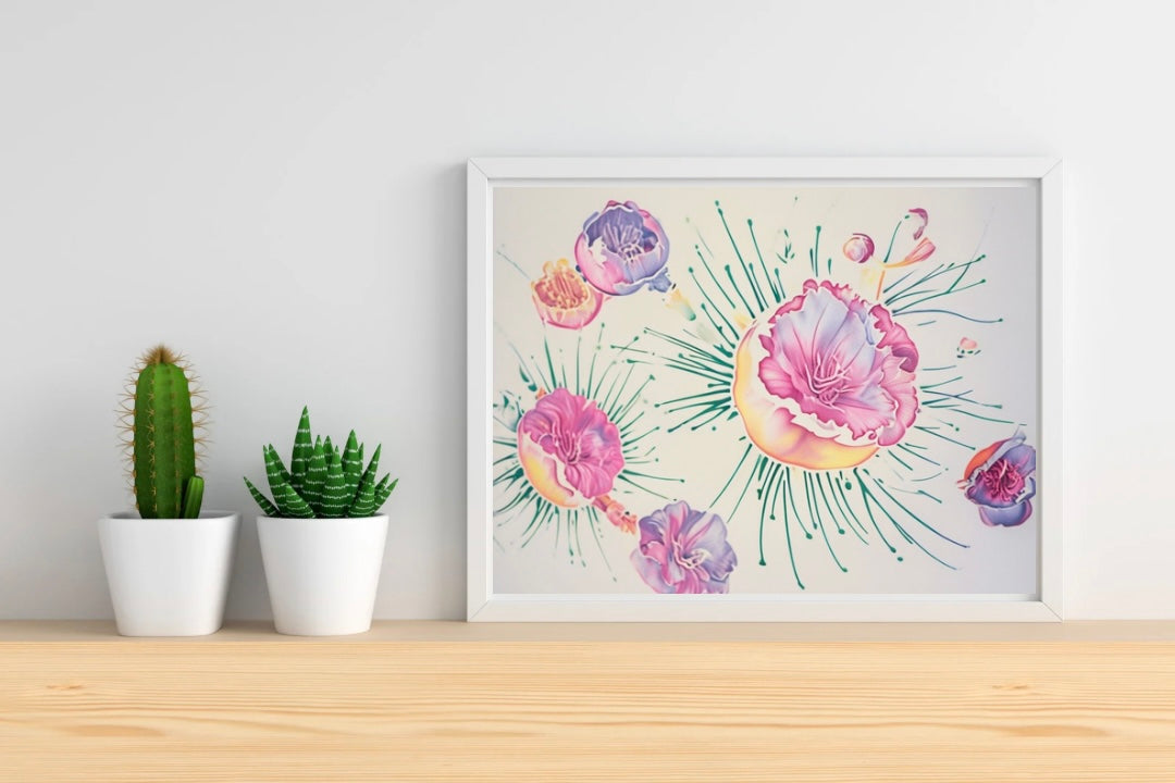 Rainbow Floral Neutral Background Landscape Print