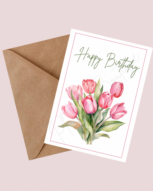 Tulip Bouquet Happy Birthday Card