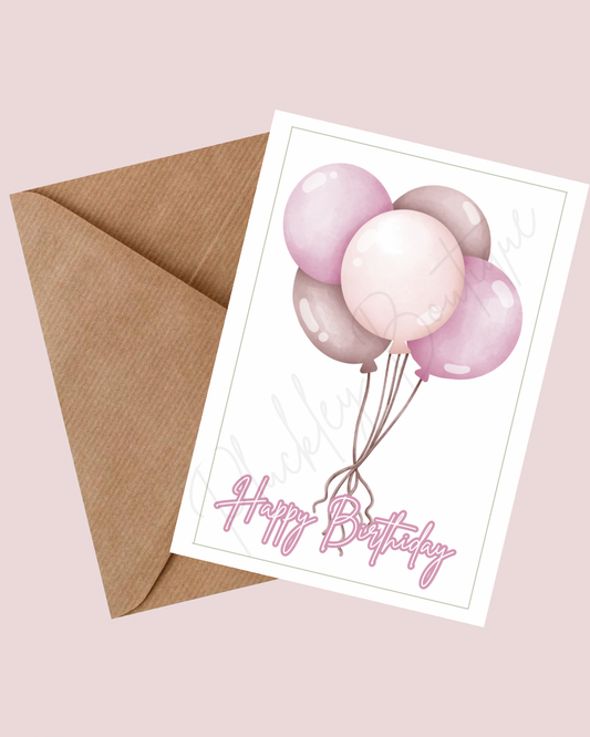 Pink Balloon Happy Birthday Card